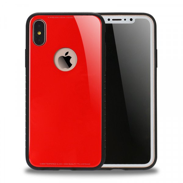 Wholesale iPhone XS / X Design Tempered Glass Hybrid Case (Red)